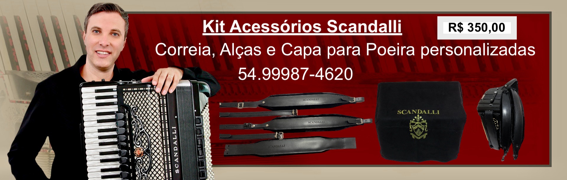 Alças de couro e capa para acordeon - acessórios profissionais